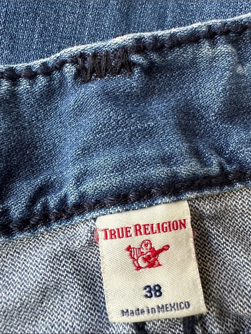 True Religion Light Blue Jeans with Contrast Back Pocket Stitching